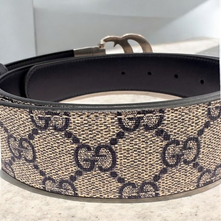 GUCCI Marmont復古銀扣藍色雙面腰帶-5
