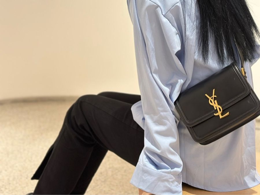 YSL 黑牛皮Solferino Box霧金釦下蓋相機斜背包-2