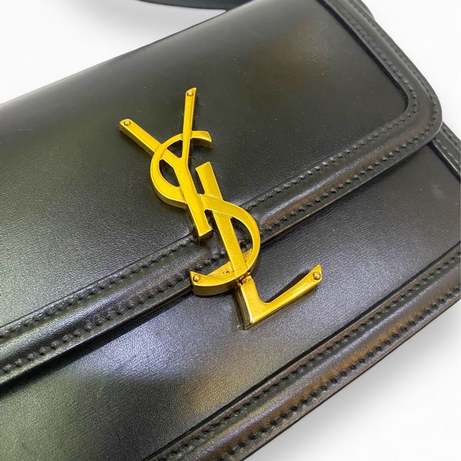 YSL 黑牛皮Solferino Box霧金釦下蓋相機斜背包-4