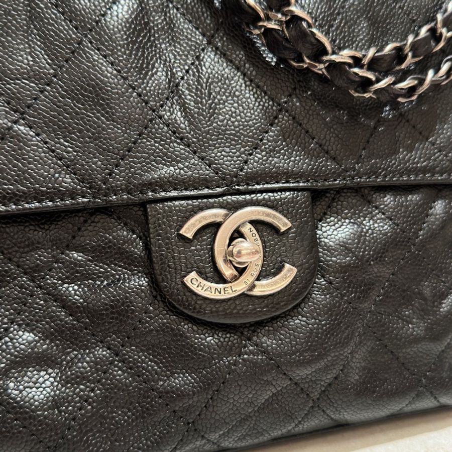 Chanel Cf30 黑銀荔枝牛皮雙鏈單蓋🖤全配🔥🈶卡🈶標-12
