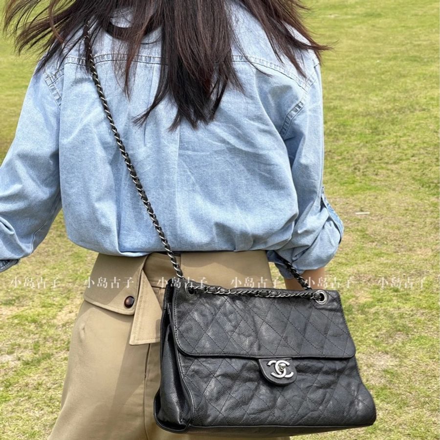 Chanel Cf30黑銀荔枝牛皮雙鏈單蓋🖤🈶標🈶卡-1