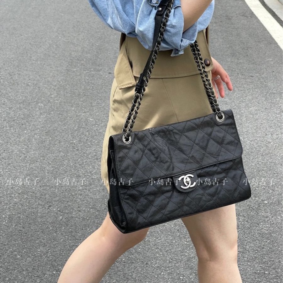 Chanel Cf30黑銀荔枝牛皮雙鏈單蓋🖤🈶標🈶卡-5