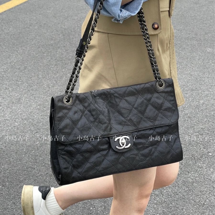 Chanel Cf30黑銀荔枝牛皮雙鏈單蓋🖤🈶標🈶卡-6