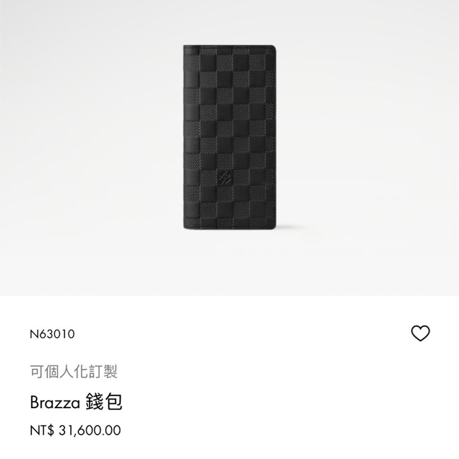 LV N63010 Brazza 錢包 男用黑色棋盤格長夾-0