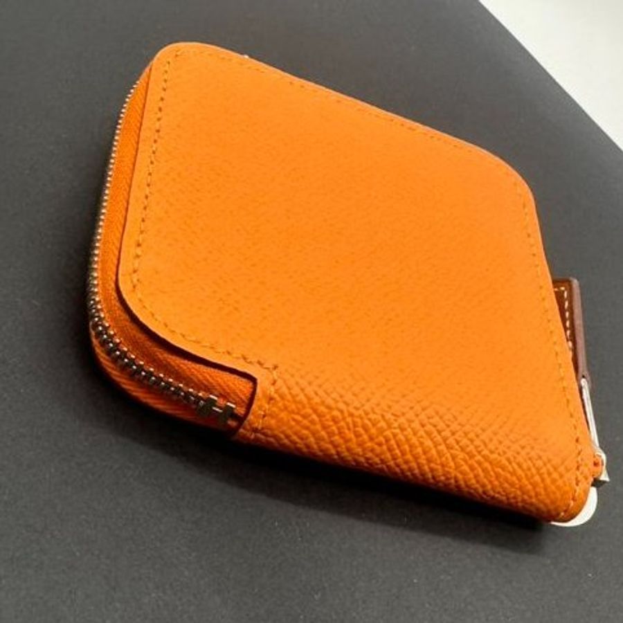 Hermès 愛馬仕 全新 Slik絲巾 零錢包 橘色-1