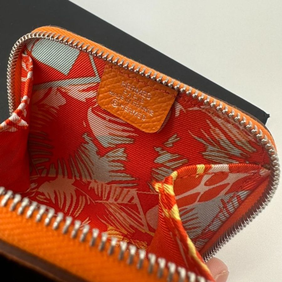 Hermès 愛馬仕 全新 Slik絲巾 零錢包 橘色-3