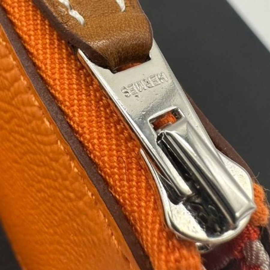 Hermès 愛馬仕 全新 Slik絲巾 零錢包 橘色-4