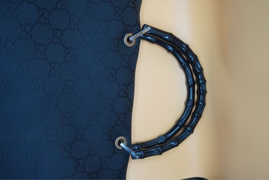 GUCCI 竹子 GG 帆布手提包尼龍黑色-12
