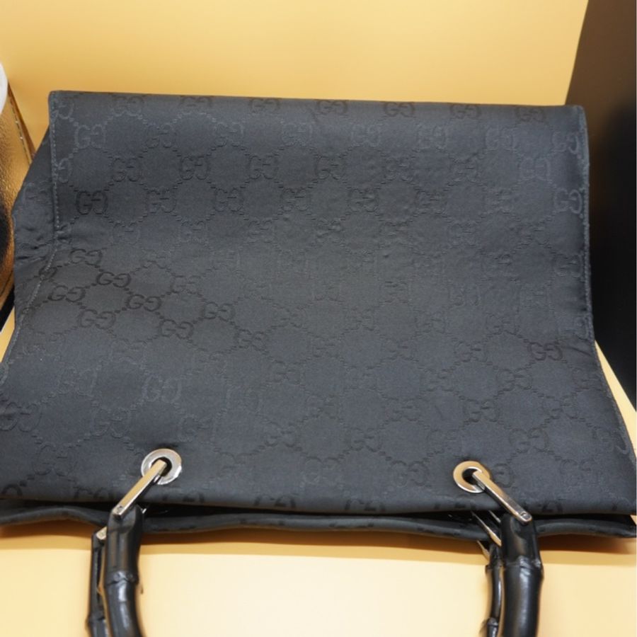GUCCI 竹子 GG 帆布手提包尼龍黑色-17