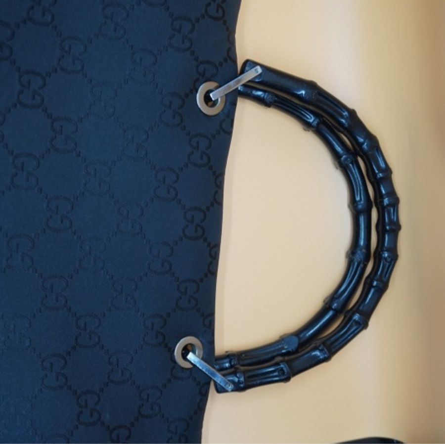 GUCCI 竹子 GG 帆布手提包尼龍黑色-21