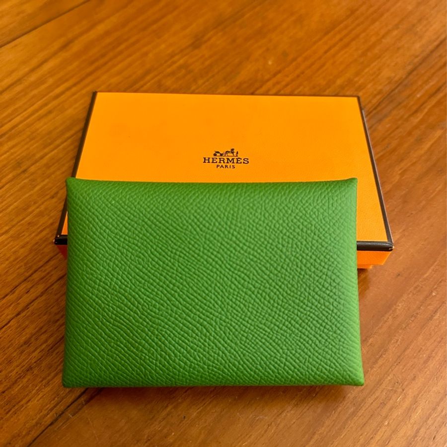 Hermes 絲蘭綠CALVI DUO 雙釦式卡片零錢包-0