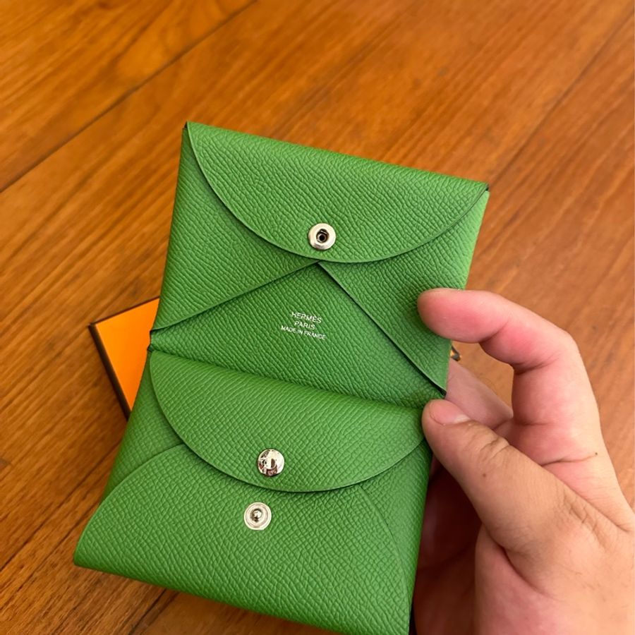 Hermes 絲蘭綠CALVI DUO 雙釦式卡片零錢包-15
