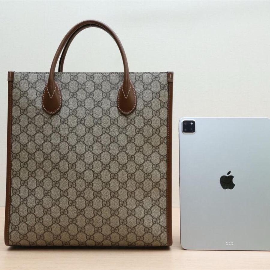 GUCCI(古馳) GG Retro 皮標 帆布拼皮 老花LOGO 小號托特包 老花 PVC-2