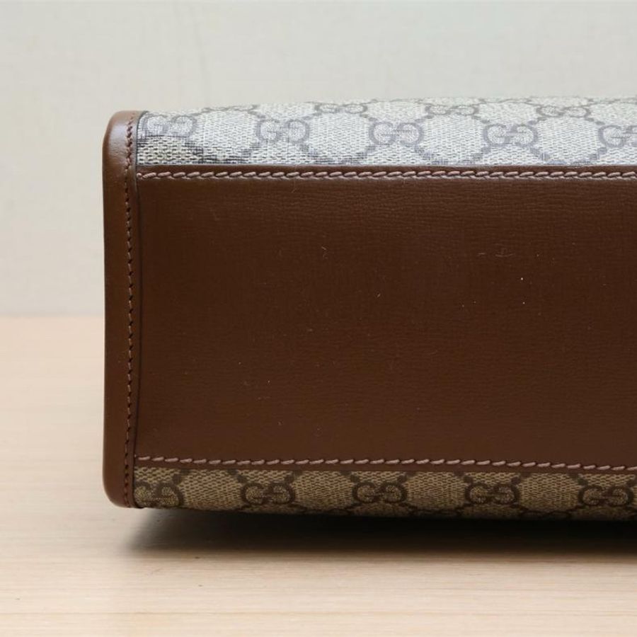 GUCCI(古馳) GG Retro 皮標 帆布拼皮 老花LOGO 小號托特包 老花 PVC-3