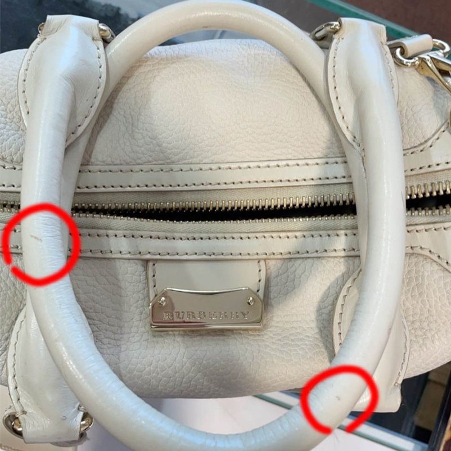 金鐸精品~1888 BURBERRY 3870097 米白色粒面小牛皮 手提肩背鎖頭包-8
