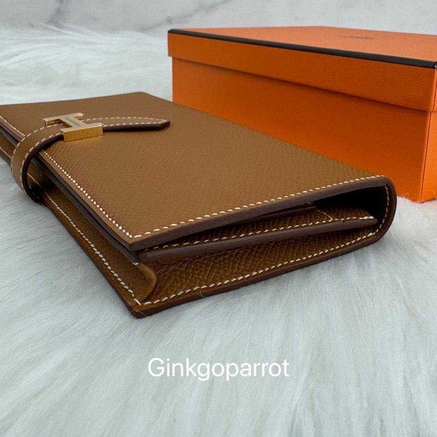 Hermes Bearn 全新經典H釦金棕色牛皮長夾-11