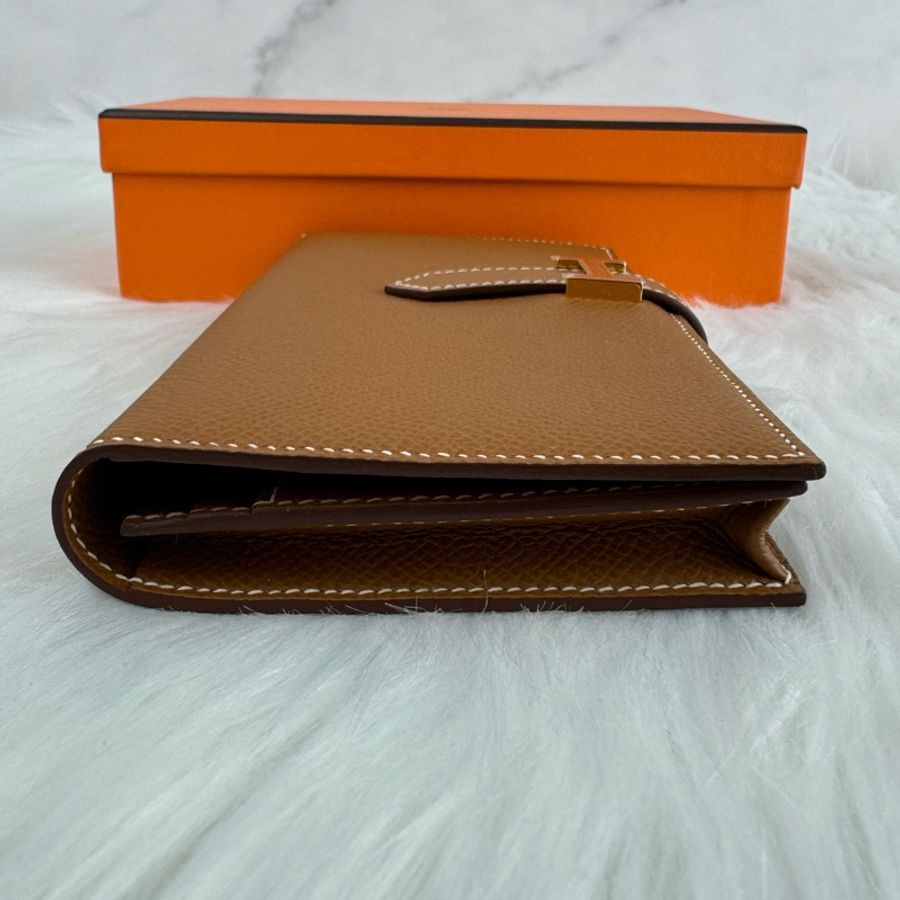 Hermes Bearn 全新經典H釦金棕色牛皮長夾-18