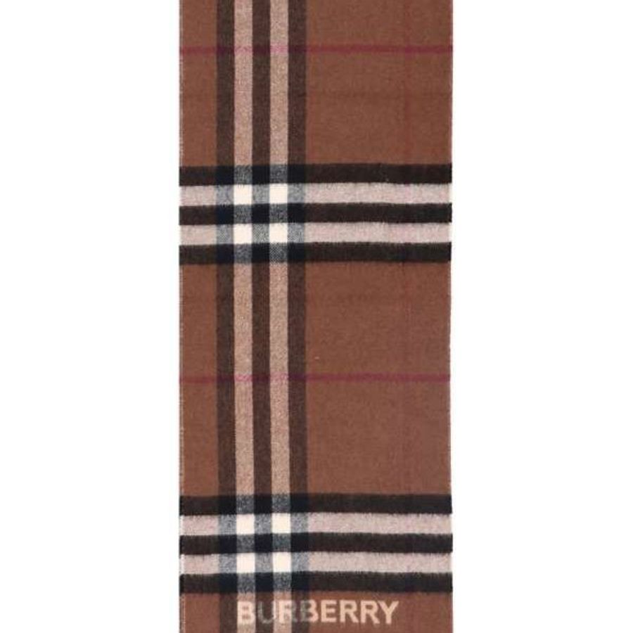 ▛ 新品 特價 ▟ Burberry對比色格紋喀什米爾流蘇圍巾 典藏米色/樺木棕色-2