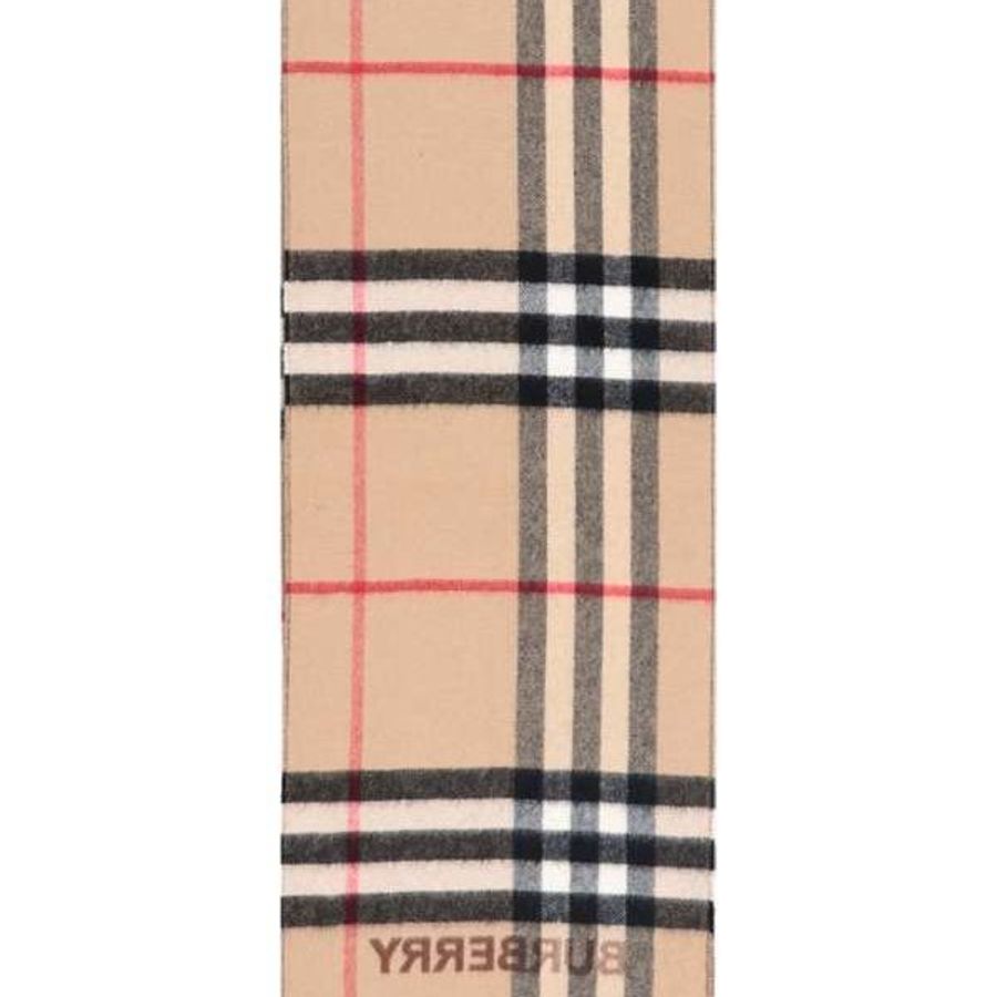 ▛ 新品 特價 ▟ Burberry對比色格紋喀什米爾流蘇圍巾 典藏米色/樺木棕色-3