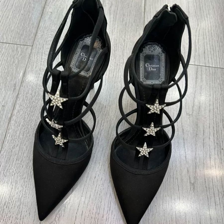 Dior 迪奥緞面星星黑色高跟鞋 尺寸36碼 穿沒幾次整體很新-0