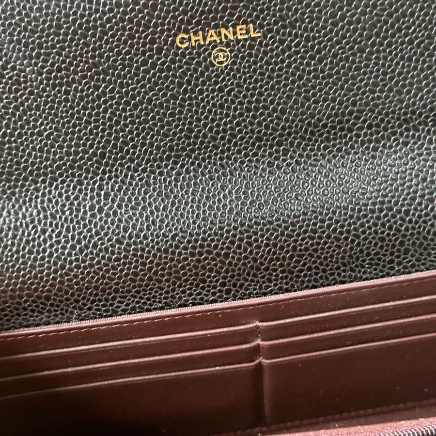 Chanel經典Caviar長夾黑色荔枝牛皮長銀包-9