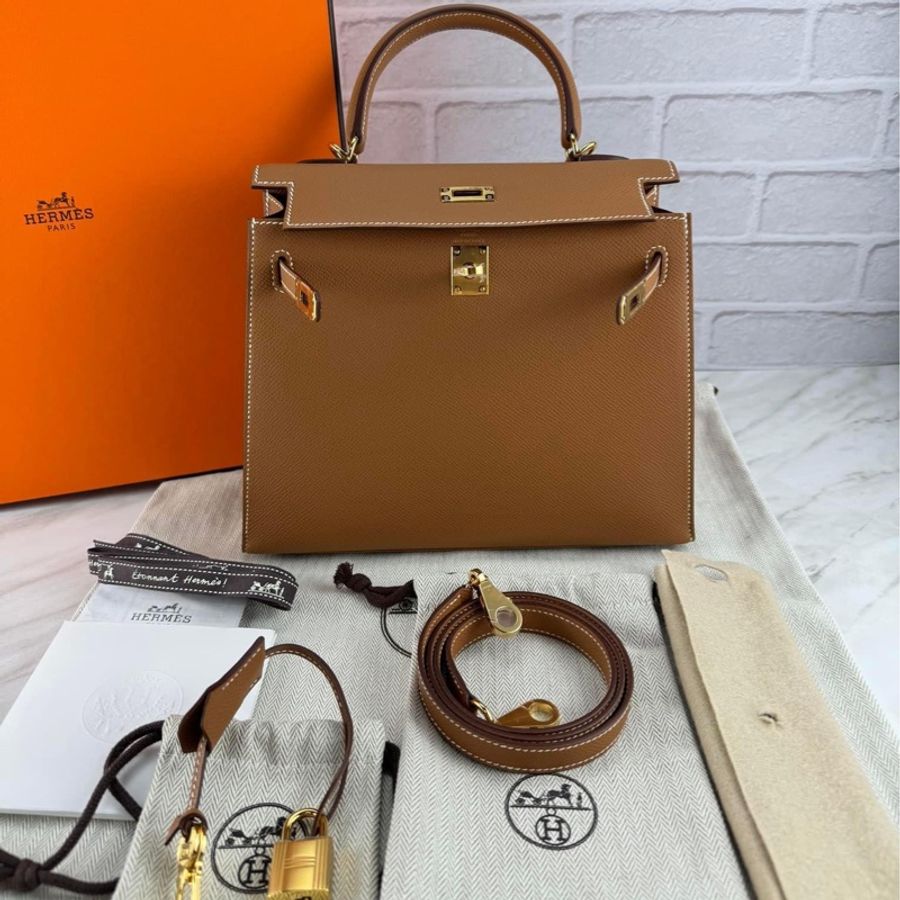 Hermès Kelly25 Epsom 外縫 37 Gold 金棕金釦-0