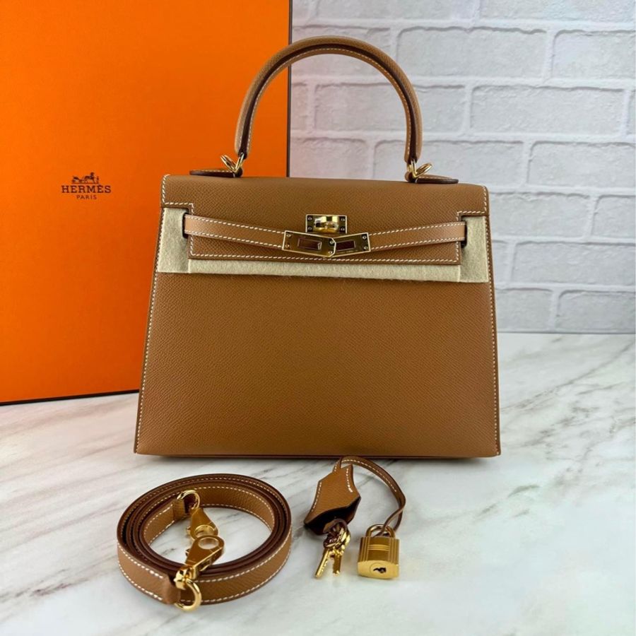 Hermès Kelly25 Epsom 外縫 37 Gold 金棕金釦-5