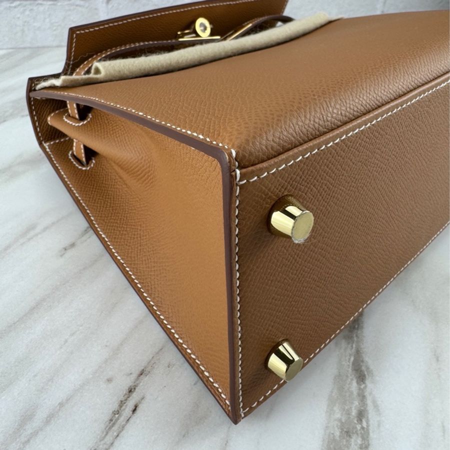 Hermès Kelly25 Epsom 外縫 37 Gold 金棕金釦-7