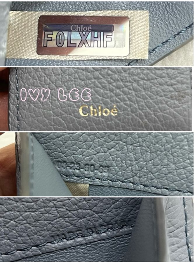 Chloe新款Marcie 金屬LOGO 小牛皮三折 短夾(風暴藍) 二手精品-10