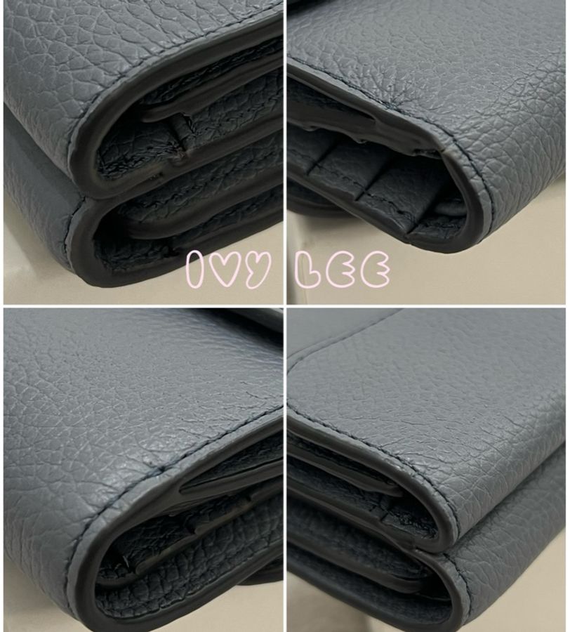 Chloe新款Marcie 金屬LOGO 小牛皮三折 短夾(風暴藍) 二手精品-13
