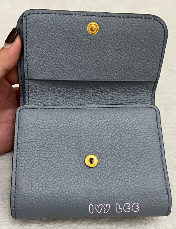 Chloe新款Marcie 金屬LOGO 小牛皮三折 短夾(風暴藍) 二手精品-21