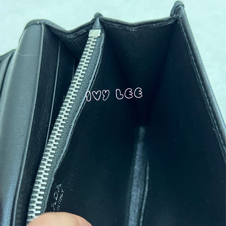 PRADA DIAGRAM長夾 錢包 軟式小牛皮 皮夾1MH132 經典黑 銀釦 翻蓋 二手精品-11
