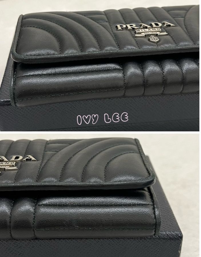 PRADA DIAGRAM長夾 錢包 軟式小牛皮 皮夾1MH132 經典黑 銀釦 翻蓋 二手精品-18