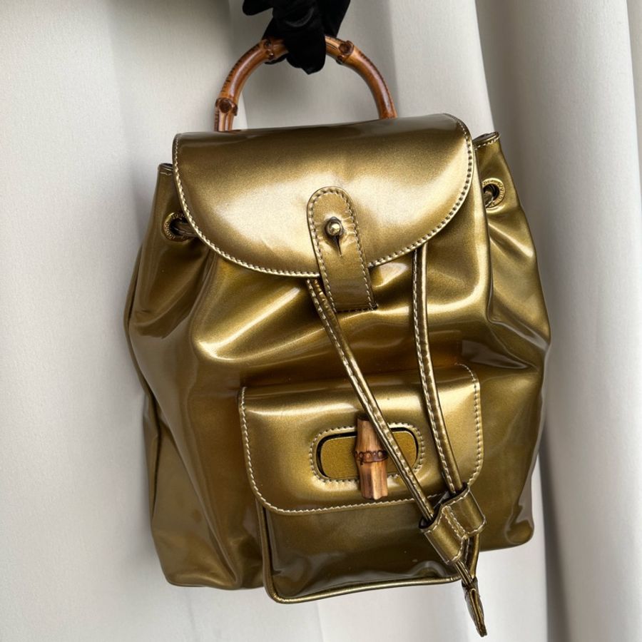 （極新） GUCCI 古馳 竹節手把 黃金色 後背包 小巧可愛😻-1