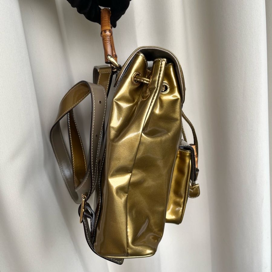 （極新） GUCCI 古馳 竹節手把 黃金色 後背包 小巧可愛😻-4
