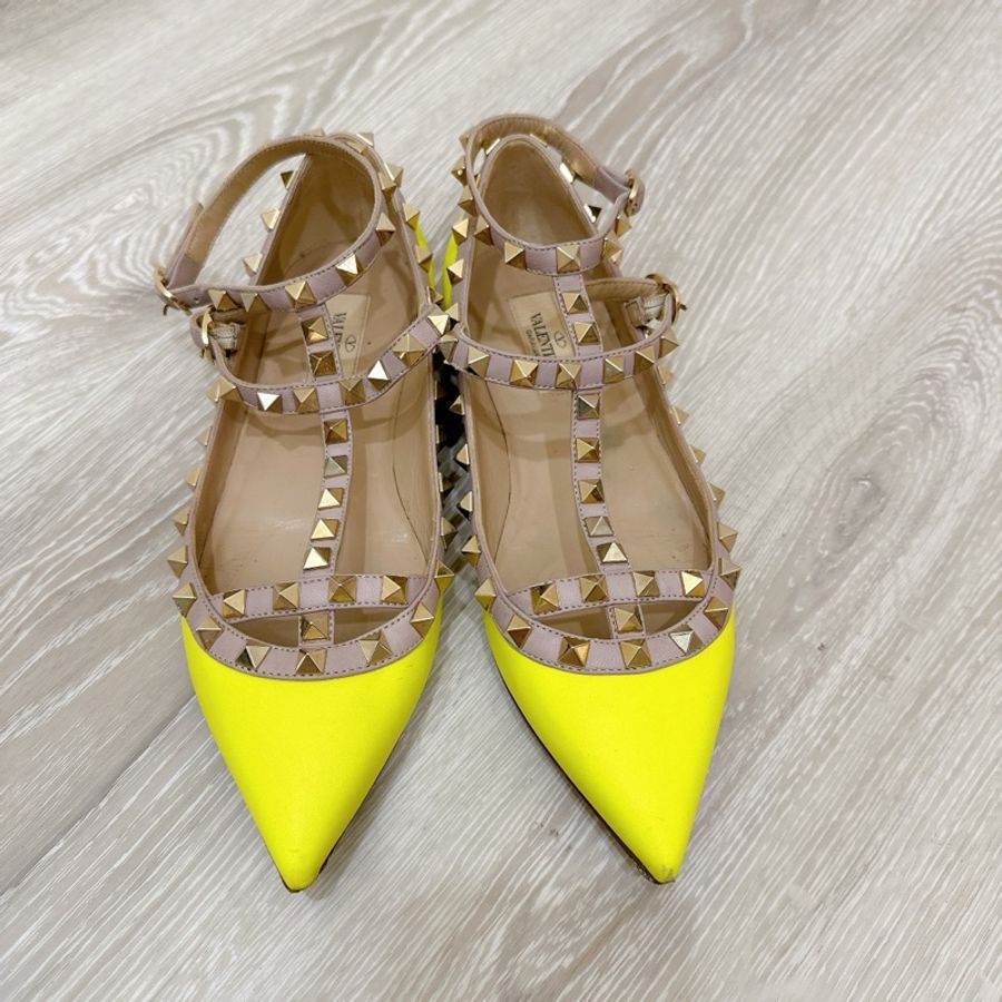 Valentino Rockstud 檸檬黃卯釘平底鞋-0