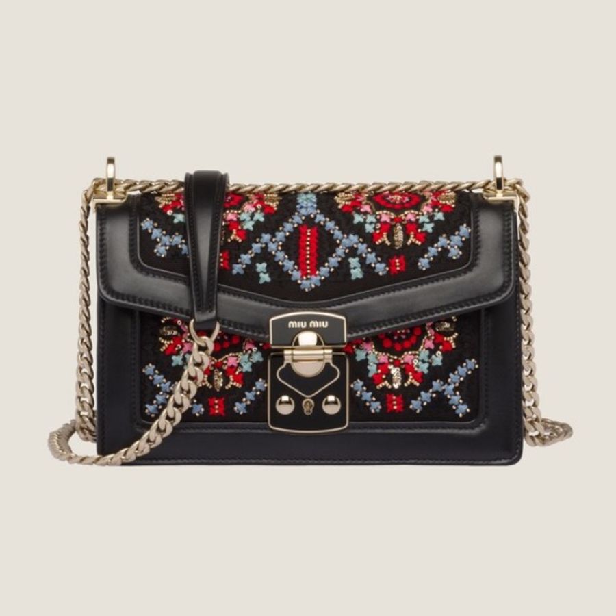 《雙11骨折價》（全新品、配件🈵）Miu Miu Confidential 刺繡麻布掛肩帶 RFID晶片款 斜背包 單肩包 腋下包-31