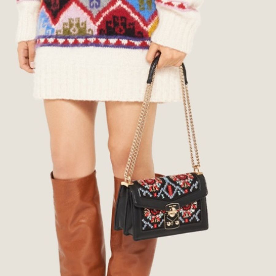 《雙11骨折價》（全新品、配件🈵）Miu Miu Confidential 刺繡麻布掛肩帶 RFID晶片款 斜背包 單肩包 腋下包-35