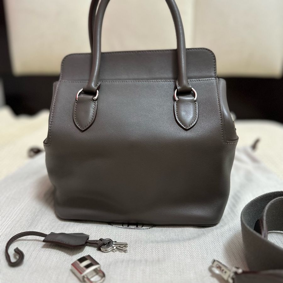 Hermes Toolbox 20灰色銀扣愛馬仕牛奶盒Evercolor Etain-1