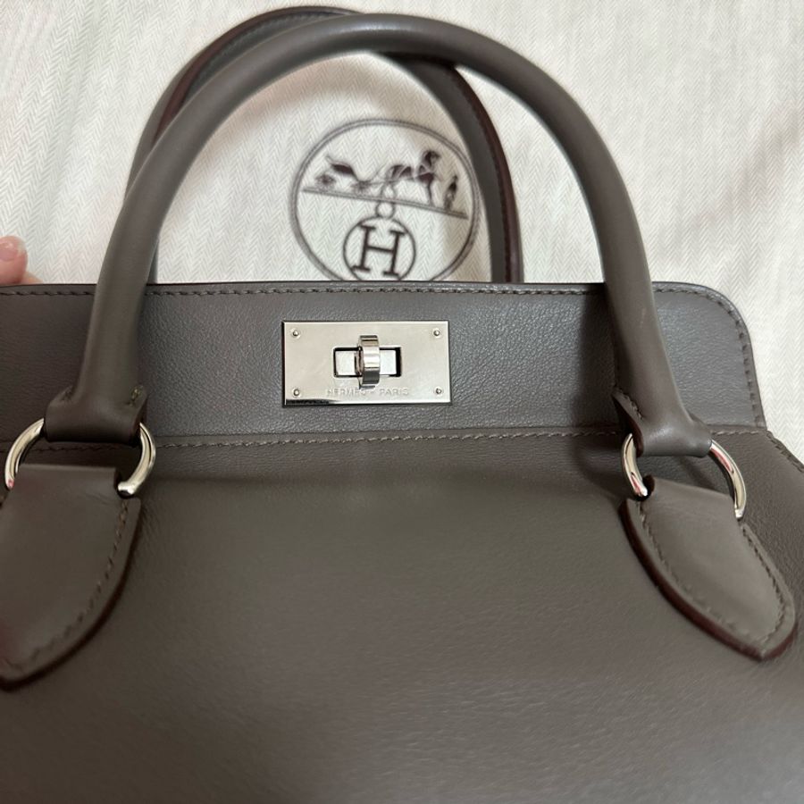 Hermes Toolbox 20灰色銀扣愛馬仕牛奶盒Evercolor Etain-4