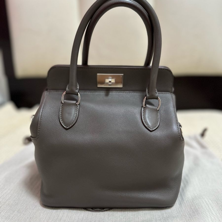 Hermes Toolbox 20灰色銀扣愛馬仕牛奶盒Evercolor Etain-5