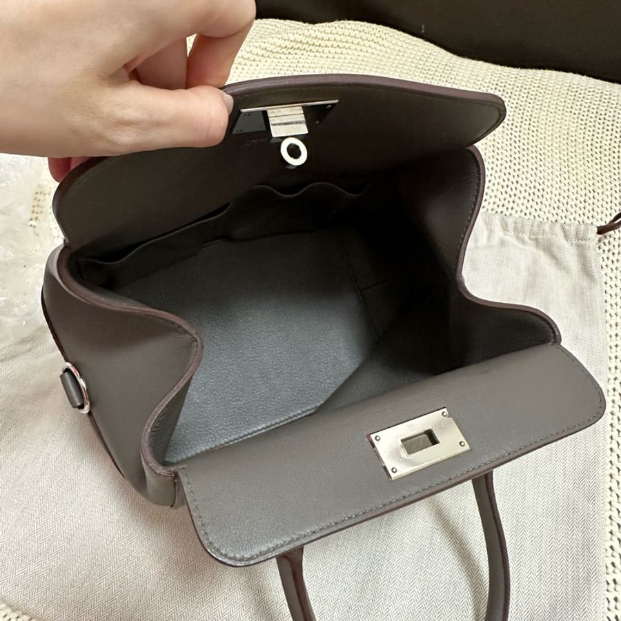 Hermes Toolbox 20灰色銀扣愛馬仕牛奶盒Evercolor Etain-13