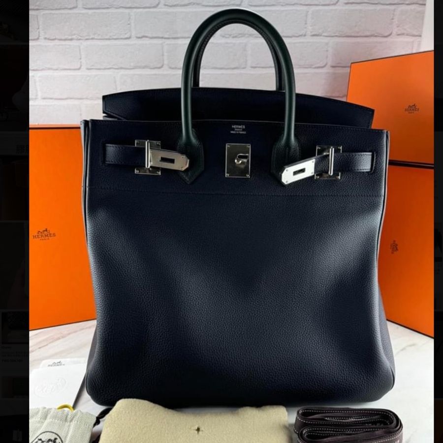Hermès HAC Birkin 40 Caban黑藍色 三拼色銀釦 經典柏金包-0