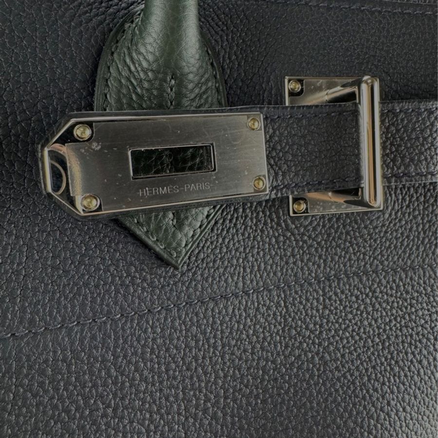 Hermès HAC Birkin 40 Caban黑藍色 三拼色銀釦 經典柏金包-13