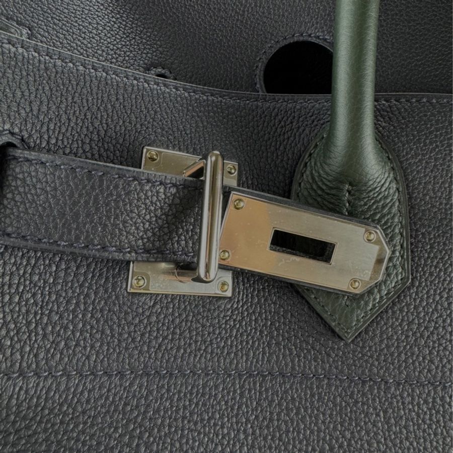 Hermès HAC Birkin 40 Caban黑藍色 三拼色銀釦 經典柏金包-14