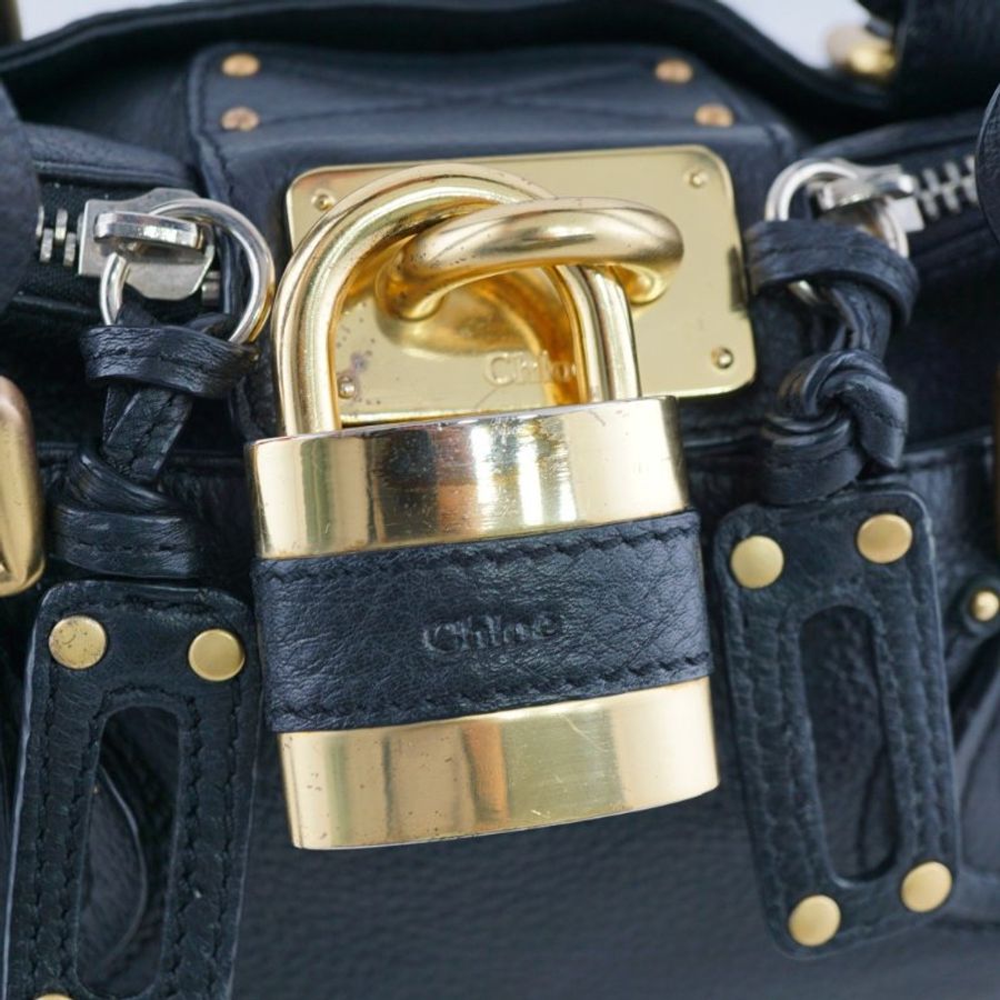 CHLOE Paddington bag 黑色牛皮鎖頭包 手提包 肩背包-23