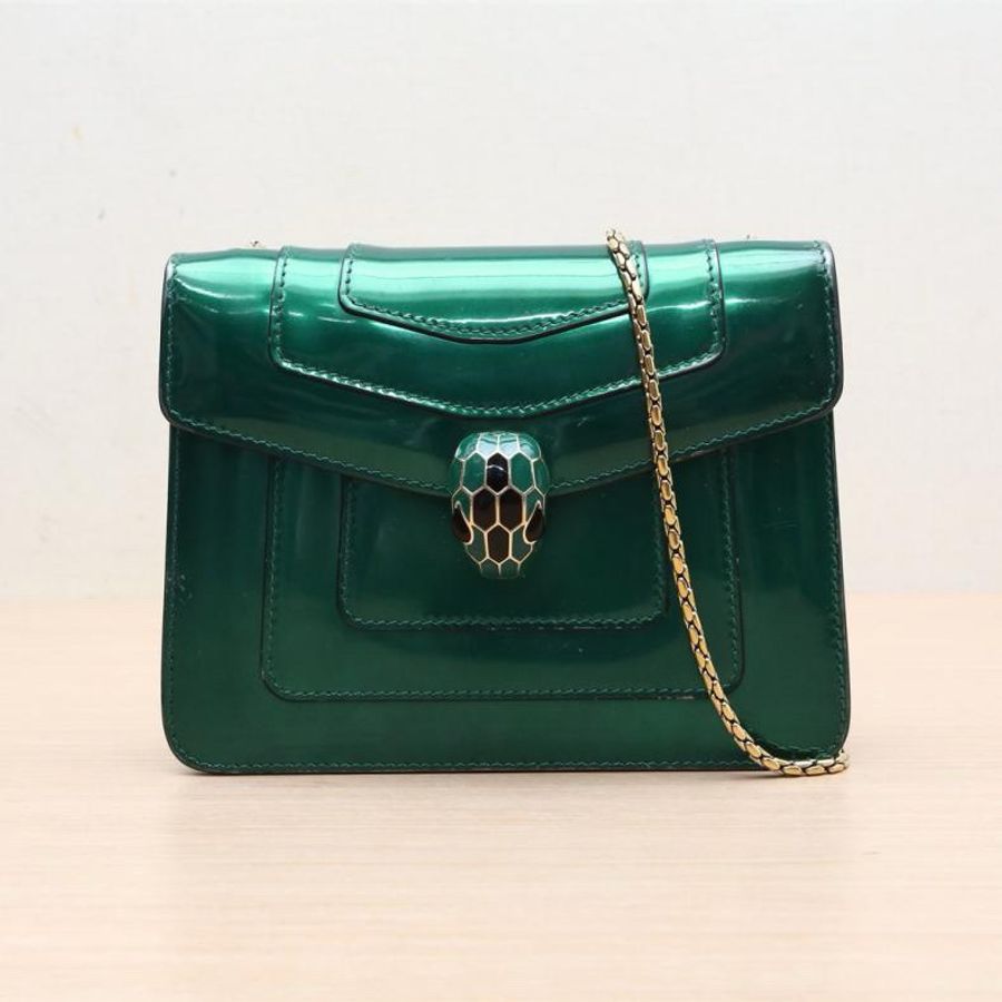 BVLGARI(寶格麗) Serpenti Forever 鏈條 蛇頭包 方版 20 綠色-0