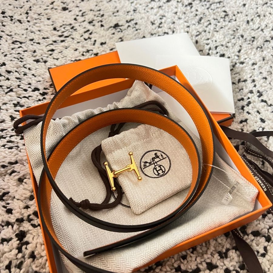 Hermes 雙面雙色 金釦24mm皮帶-0