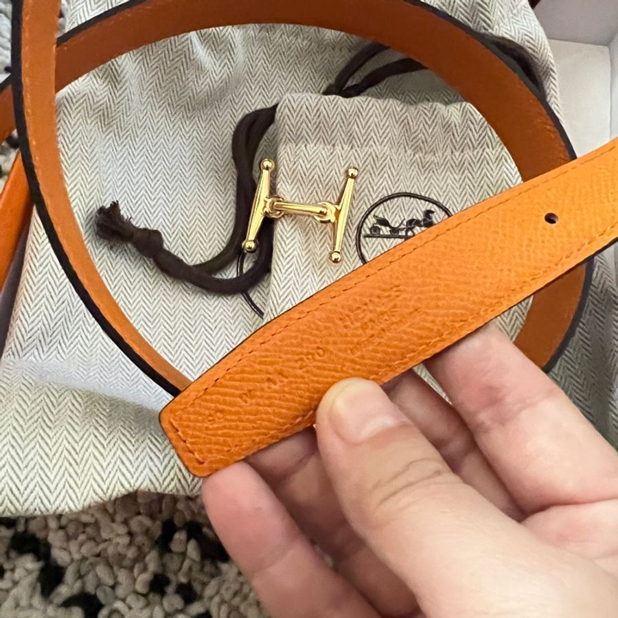 Hermes 雙面雙色 金釦24mm皮帶-1