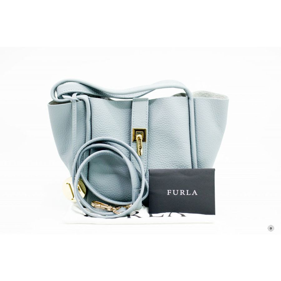 Furla Pebble Leather Pale Blue Small Tote Bag-9